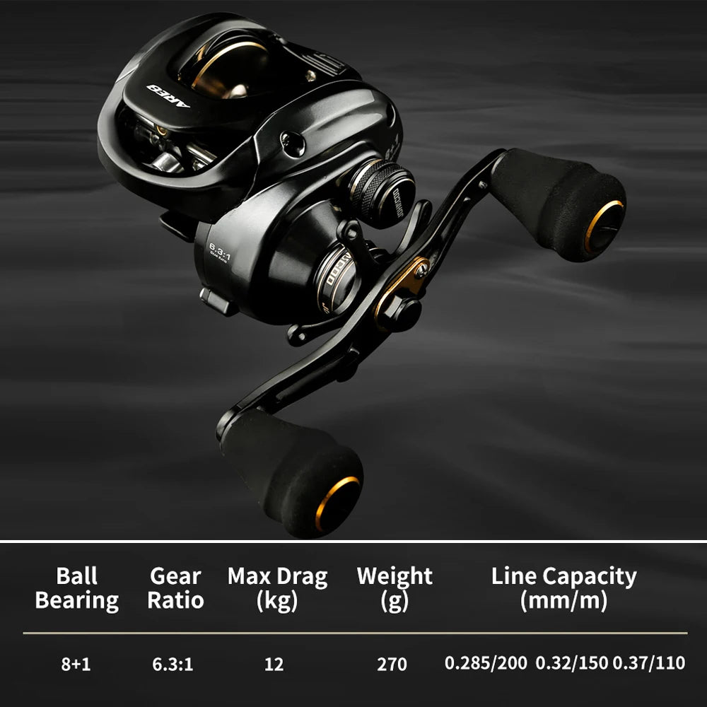 JOHNCOO ARES Baitcasting Reel Aluminum Frame Saltwater Fishing Reel 6.3:1 Gear Ratio 12kg Max Drag Low Profile Baitcast Reel