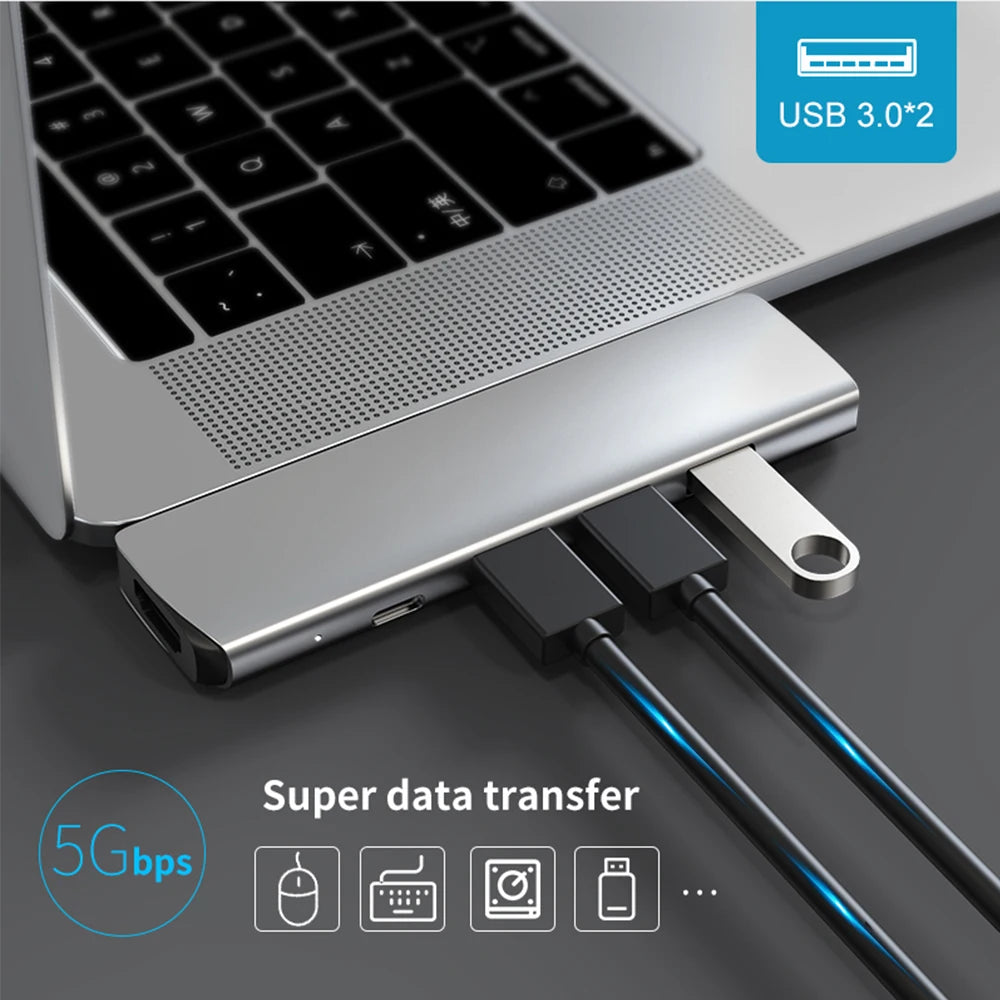 USB 3.1 Type-C Hub To HDMI Adapter 4K Thunderbolt 3 USB C Hub with Hub 3.0 TF SD Reader Slot PD for MacBook Pro/Air 2018 - 2020