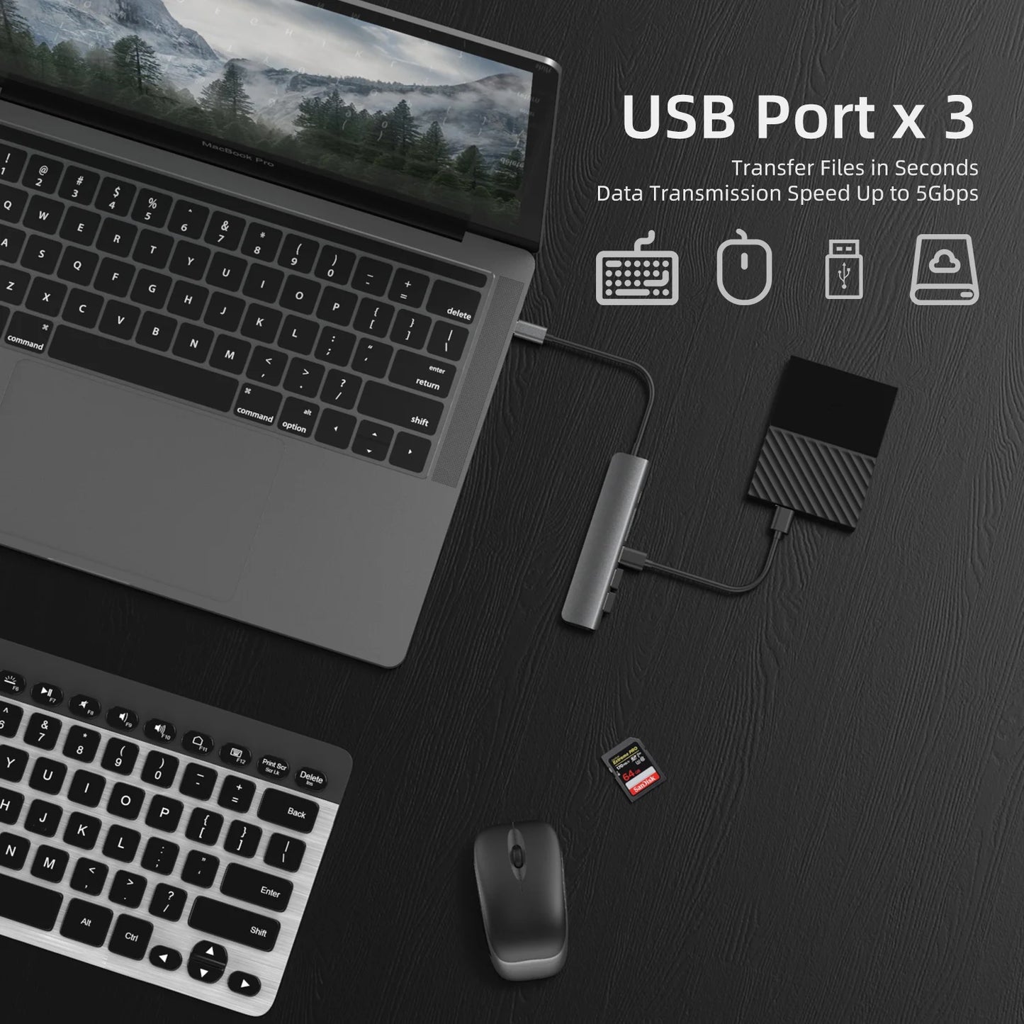 USB 3.1 Type-C To HDMI Adapter 4K Thunderbolt USB C Hub with Hub 3.0 2.0 TF SD Reader Slot PD for MacBookPro Air USB C Splitter