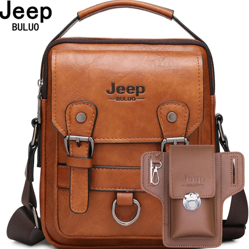 JEEP BULUO Multi-function Business Handbags Men New Man's Shoulder Bag Large Capacity Leather Messenger Bag Crossbody Big Brand