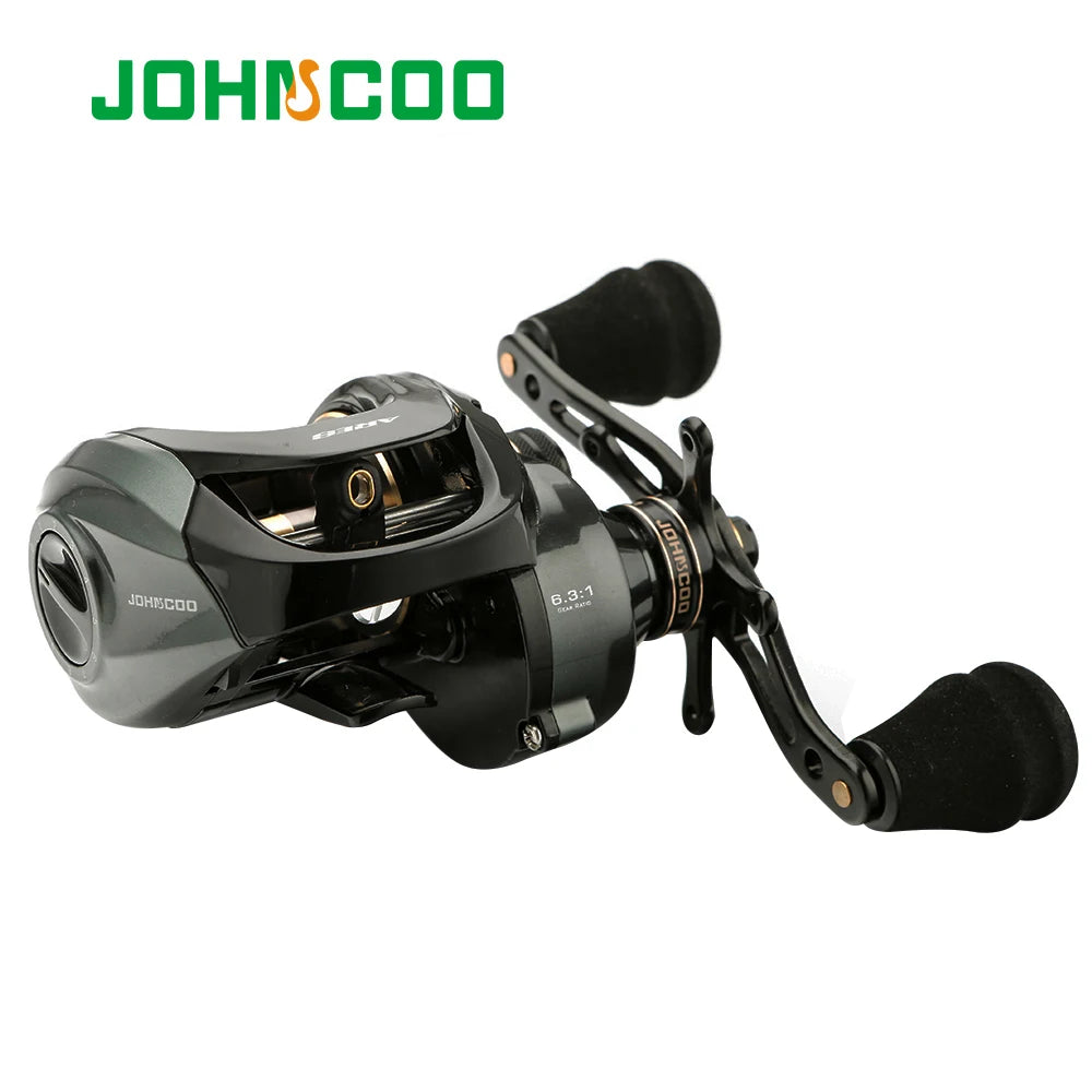 JOHNCOO ARES Baitcasting Reel Aluminum Frame Saltwater Fishing Reel 6.3:1 Gear Ratio 12kg Max Drag Low Profile Baitcast Reel