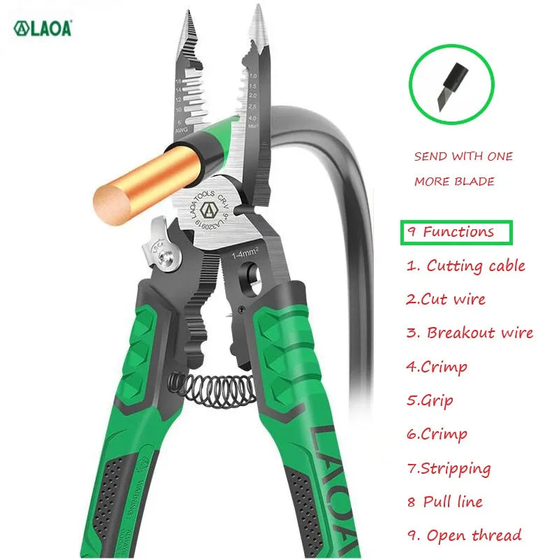 LAOA 9 in 1 Electrician Pliers  Wire Cable Cutters LA320919 Terminal Crimping Universal Wire Cutter