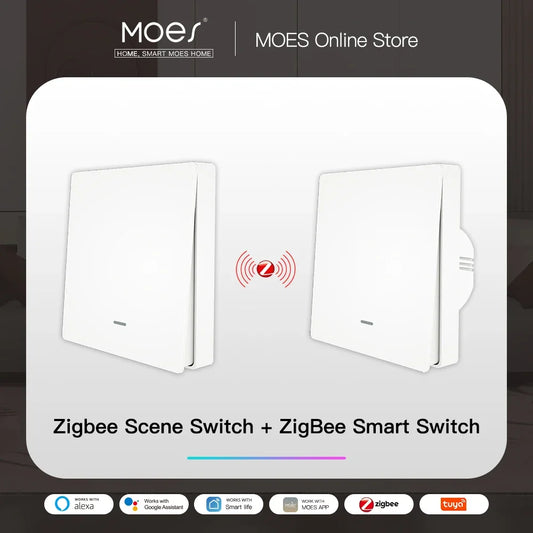 MOES Tuya ZigBee Light Switch with Transmitter Kit No Neutral Wire No Capacitor Required works with Alexa Google Home Smart Life