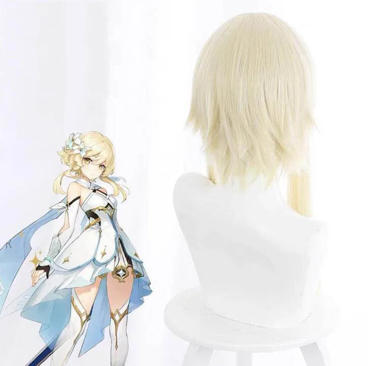 Anime Genshin Impact Lumine Aether Traveler Player Wigs Golden Heat Resistant  Hair Role Paly Cosplay Wig